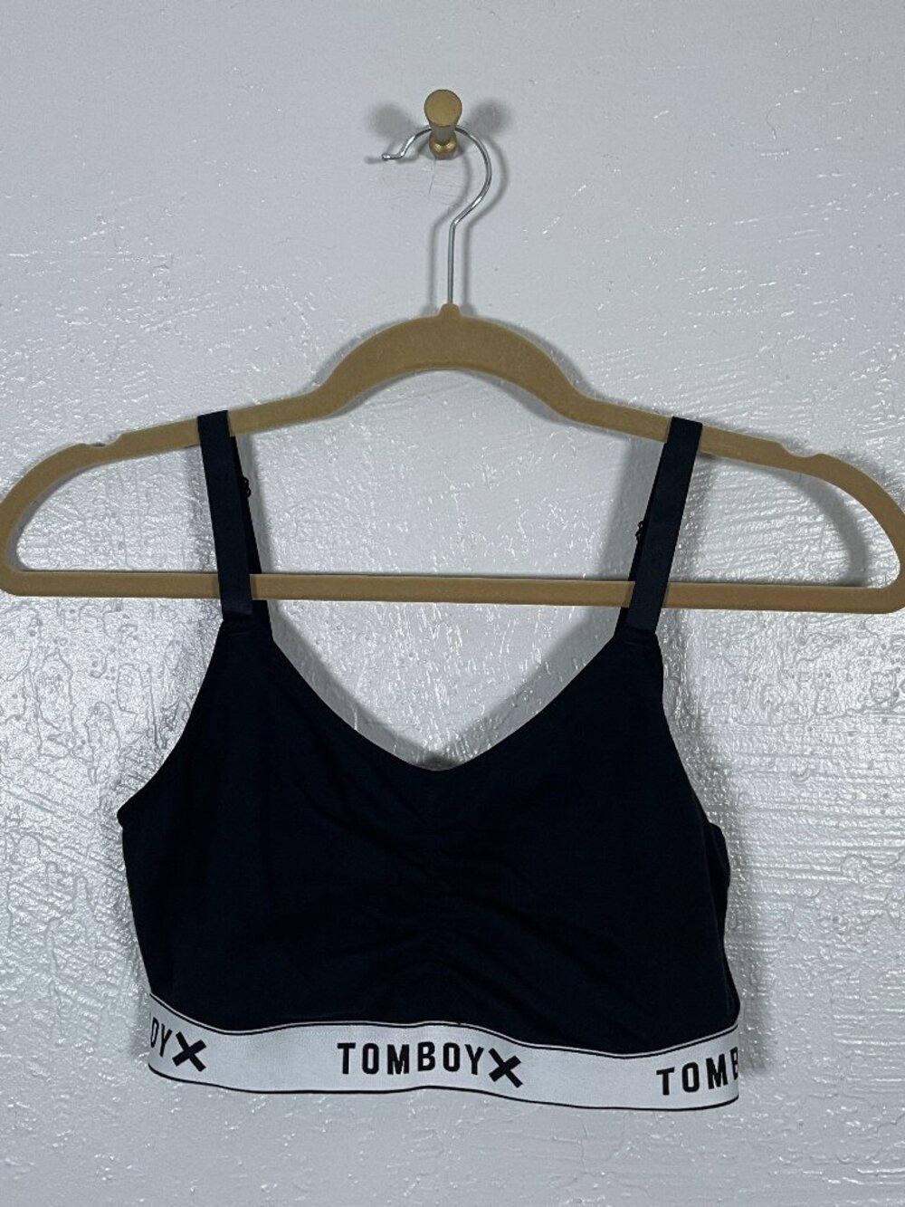 TomboyX Women XS Black V-Neck Bralette Ruched Front Stretch Loungewear Comfort